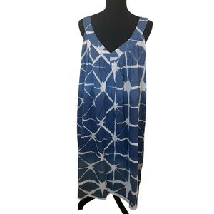 Fragonard Parfumeur Midi Dress Blue White Tie Dye Boho Cotton Lagenlook One Size